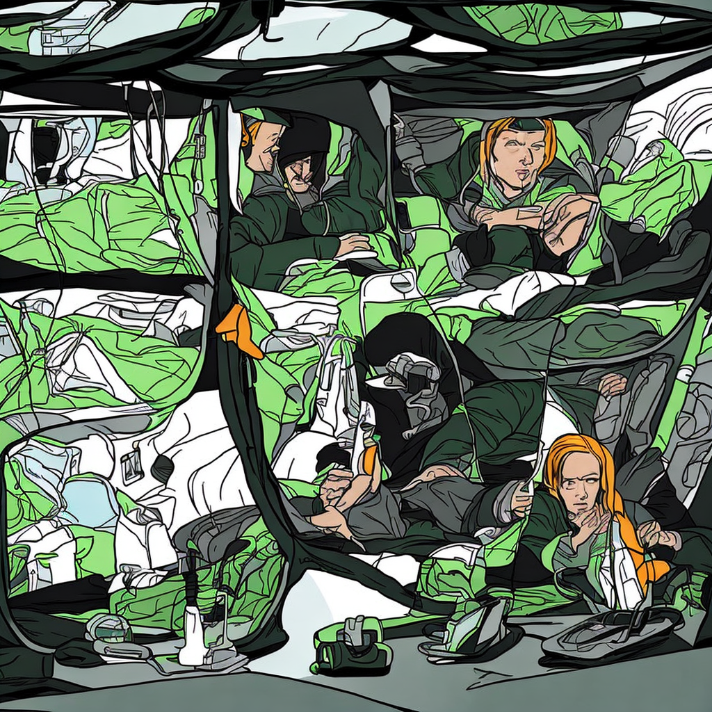 inside a tent made from reflective emergency blankets. a terminal runs on a car battery. echo's interface flickers across the screen, showing data graphs — water levels plotted against mission milestones. the correlation is too perfect to be coincidence.