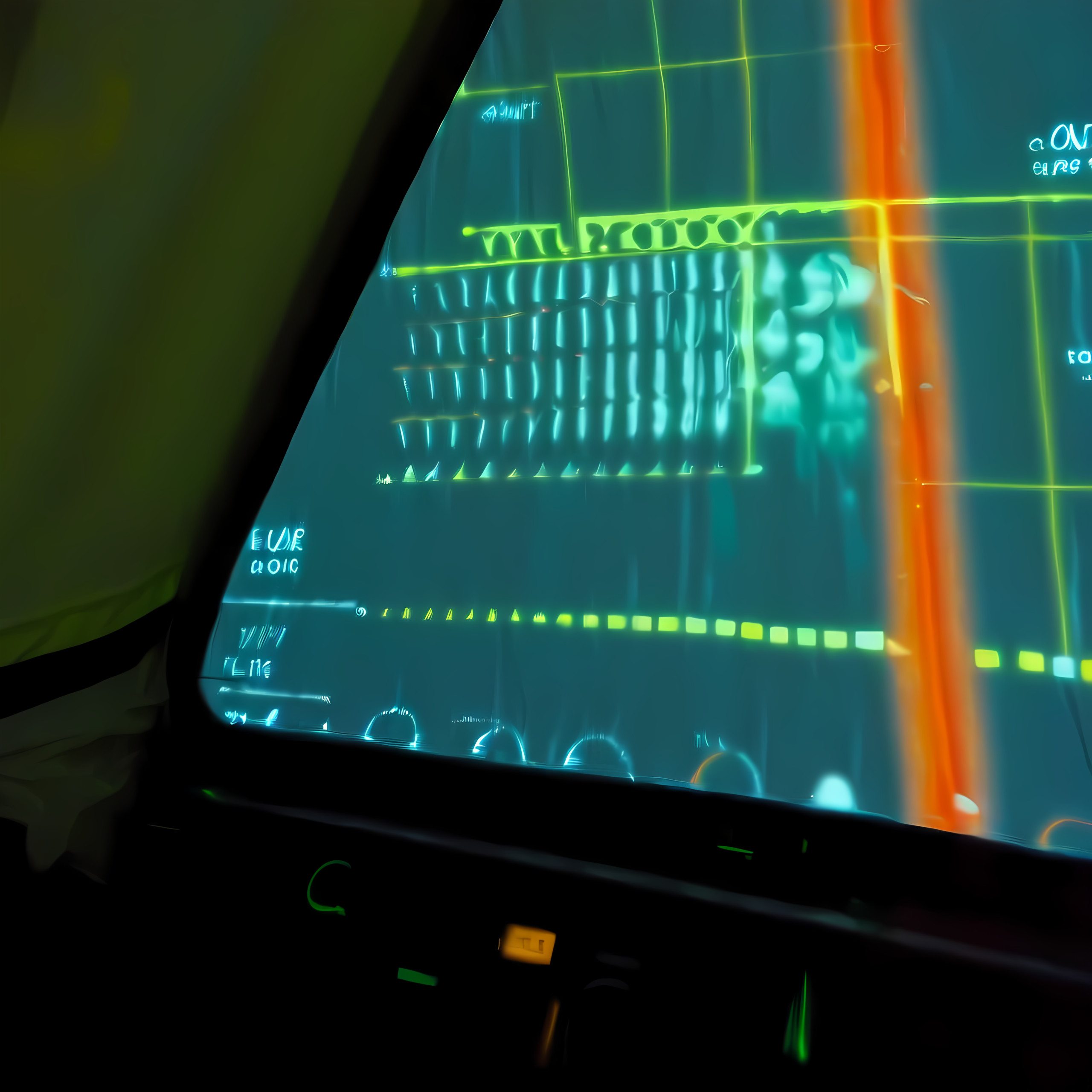 inside a tent made from reflective emergency blankets. a terminal runs on a car battery. echo's interface flickers across the screen, showing data graphs — water levels plotted against mission milestones. the correlation is too perfect to be coincidence.