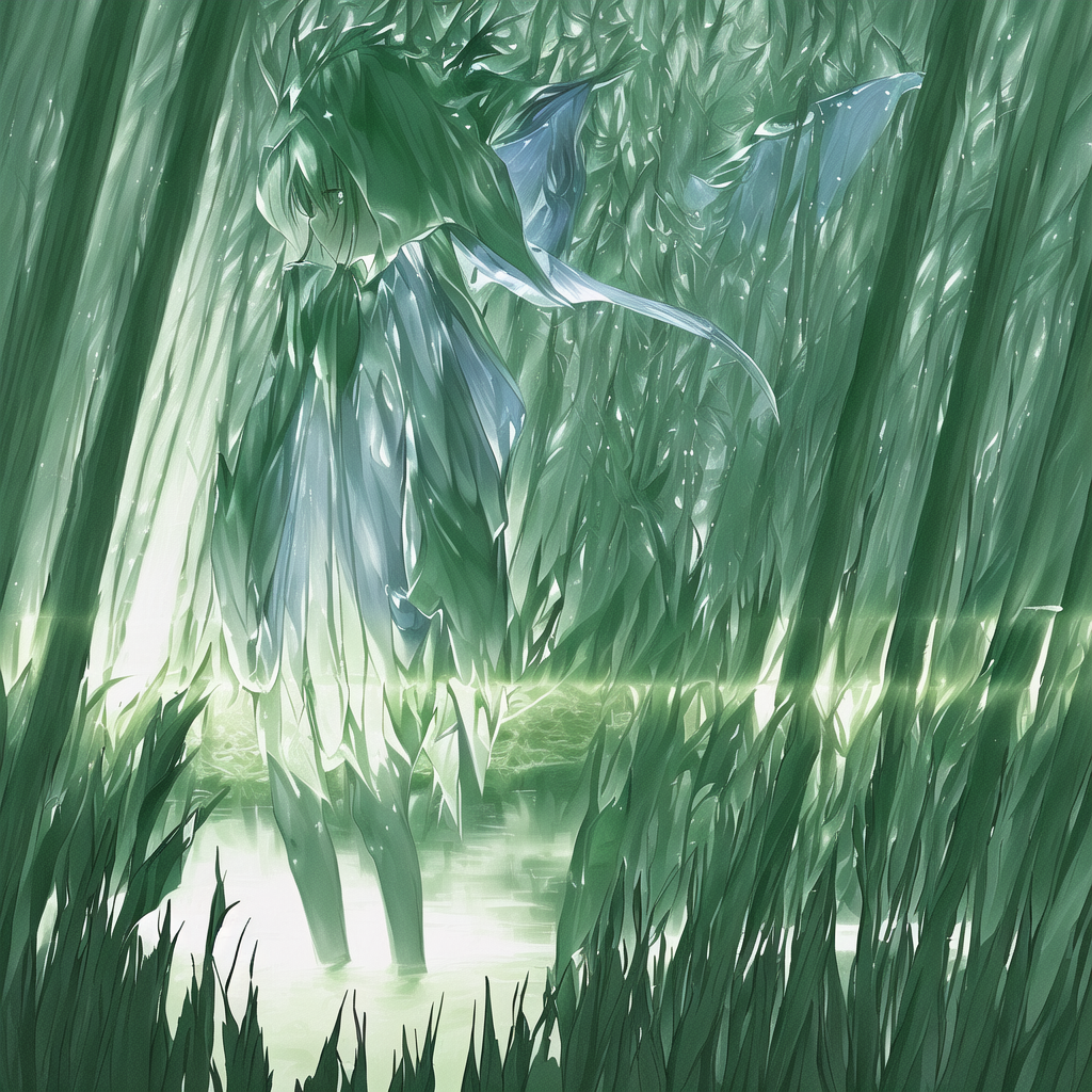 green miyagi stands at the edge of the ark, looking out at the water. a wind picks up, rippling the surface. the reflection of the teardrop-earth tattoo appears upside-down in the water — a visual echo of the earlier scene from episode 1.
