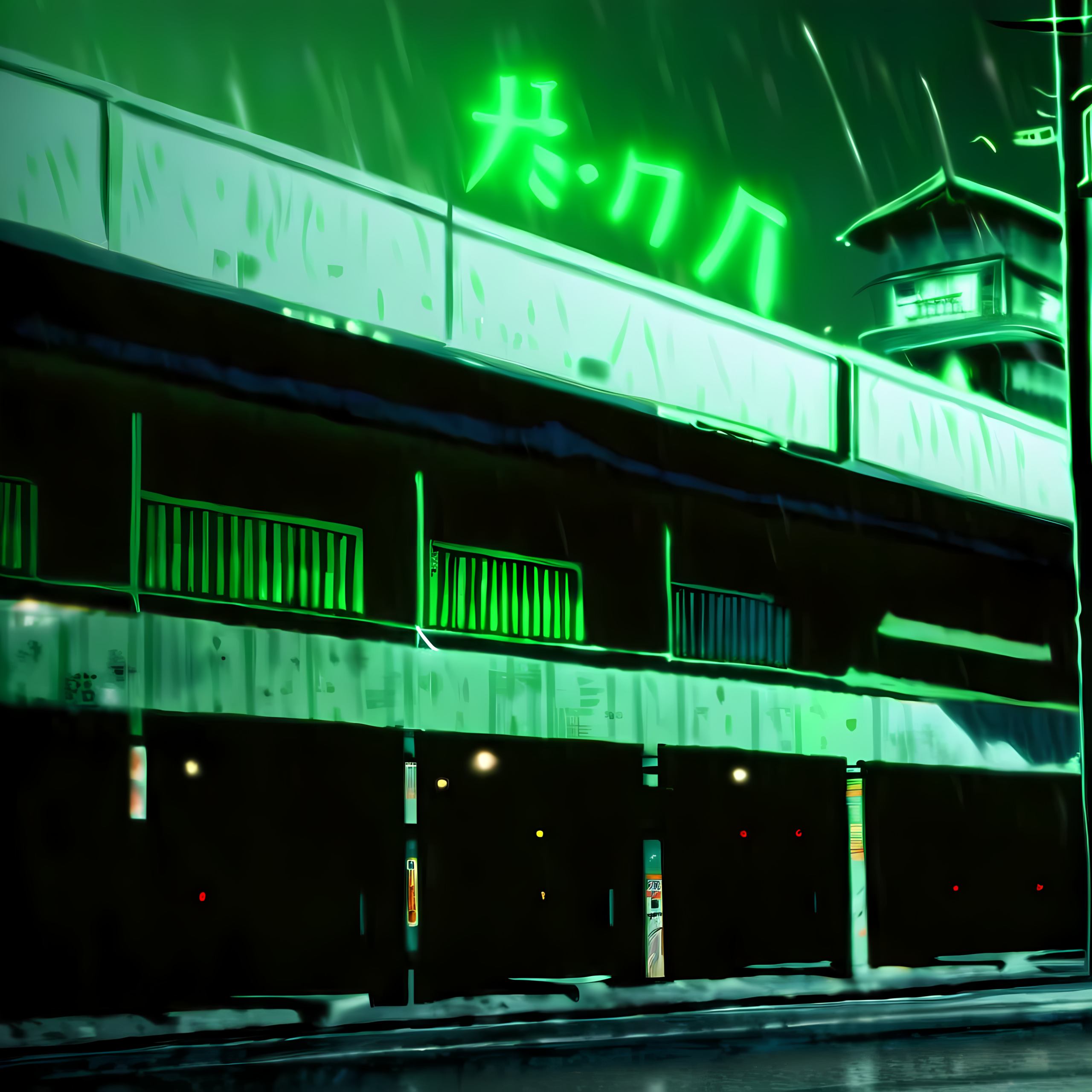 the countdown continues. green miyagi makes their choice. the building groans. the water rises. but there's a calm on green miyagi's face — the calm of someone who has finally stopped running. the tattoo glows one last time, then flickers and dims.